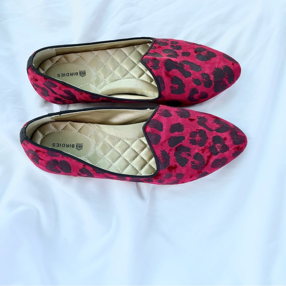 BIRDIES | THE HERON RED LEOPARD PRINT VELVET LOAFER SLIPPER FLAT SIZE 8 - Picture 2 of 6